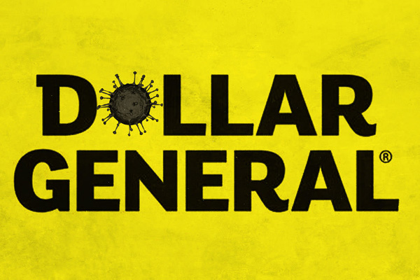 The Dollar General logo, where the 'o' in 'dollar' is replaced with a coronavirus shape. Illustration by The Daily Beast/Getty