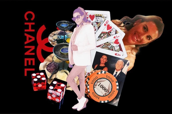 Collage with Sara King, gambling imagery, and luxury brands. Photo Illustration by Thomas Levinson/The Daily Beast/Instagram/Pexels